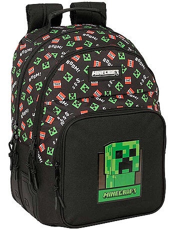 Sac à dos école Minecraft Creeper 2 compartiments zippés 42 x 32 x 15