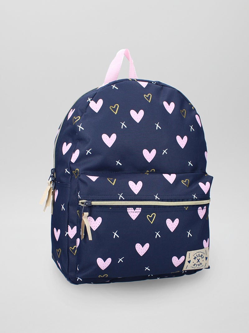 Sac à dos en toile avec imprimé 'coeur' bleu - Kiabi