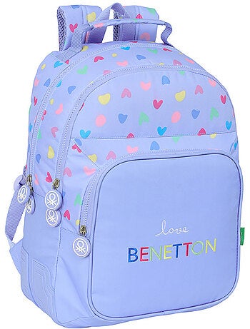 Sac à dos enfant Benetton 'Benetton' lilas à cœurs 42x32x15 cm Safta