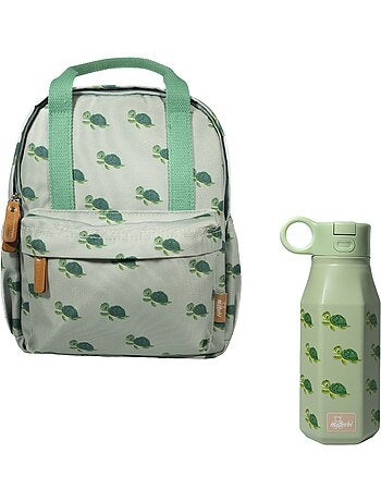 Sac à dos enfant & gourde souple assortie (3-6 ans) - Ensemble de rentrée - Tortue