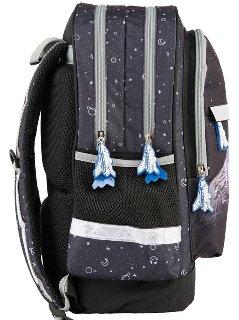 Sac à dos enfant polyester motif spatial NASA Noir Gris Blanc - Kiabi