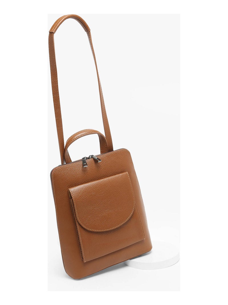 Sac À Dos Et Épaule Cuir Milano Cuir De Vachette Marron tabac - Kiabi