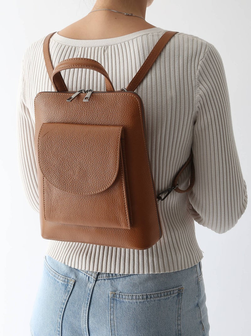 Sac À Dos Et Épaule Cuir Milano Cuir De Vachette Marron tabac - Kiabi