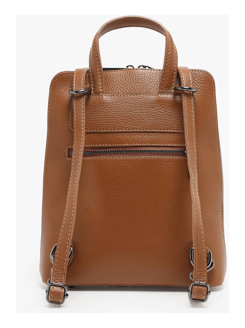 Sac À Dos Et Épaule Cuir Milano Cuir De Vachette Marron tabac - Kiabi