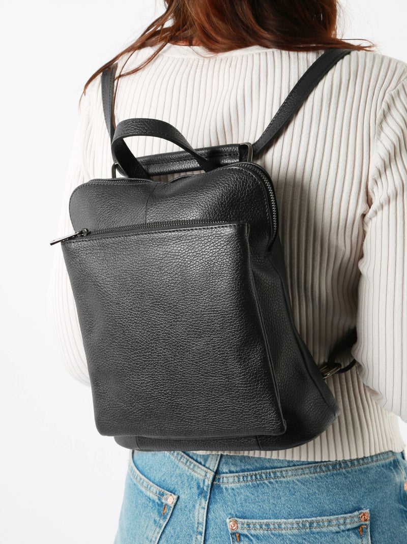 Sac À Dos Et Épaule Milano Cuir De Vachette Noir Noir - Kiabi