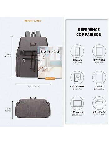 Sac à dos femme cuir pu rabat magnétique compatible a4 - kono