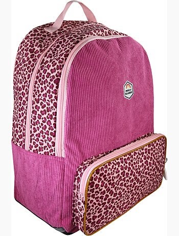 Sac à dos fille French Disorder en velours 2 compartiments motif léopard rose