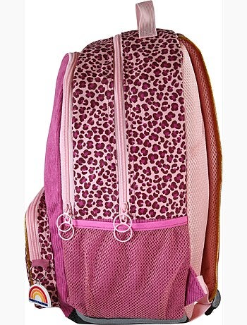 Sac à dos fille French Disorder en velours 2 compartiments motif léopard rose