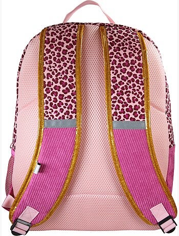 Sac à dos fille French Disorder en velours 2 compartiments motif léopard rose