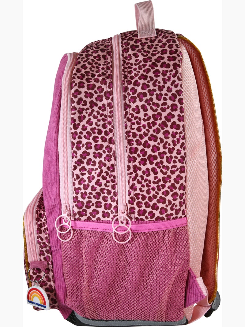 Sac à dos fille French Disorder en velours 2 compartiments motif léopard rose Multicolore - Kiabi