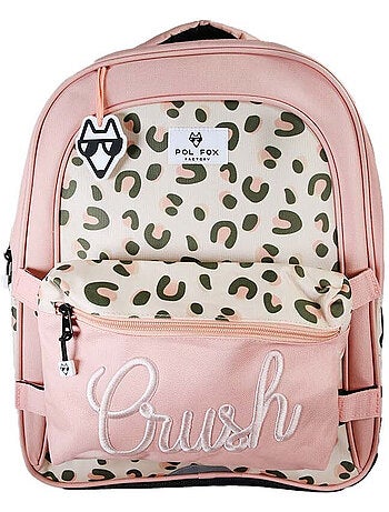 Sac à dos fille POL FOX CRUSH réversible 2 compartiments rose motif léopard