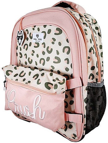 Sac à dos fille POL FOX CRUSH réversible 2 compartiments rose motif léopard