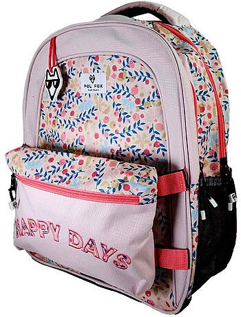 Sac à dos fille POL FOX HAPPY BLUSH réversible 2 compartiments rose motif fleur