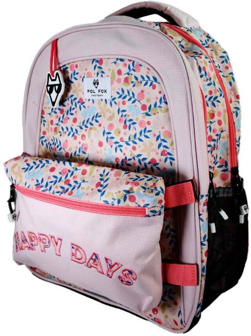 Sac à dos fille POL FOX HAPPY BLUSH réversible 2 compartiments rose motif fleur - Kiabi Sac à dos fille POL FOX HAPPY BLUSH réversible 2 compartiments rose motif fleur - Kiabi