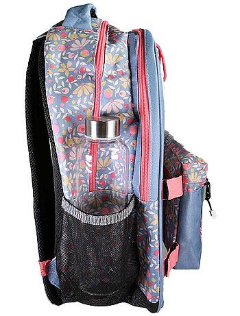 Sac à dos fille POL FOX HAPPY JEAN réversible 2 compartiments bleu marine motif fleur