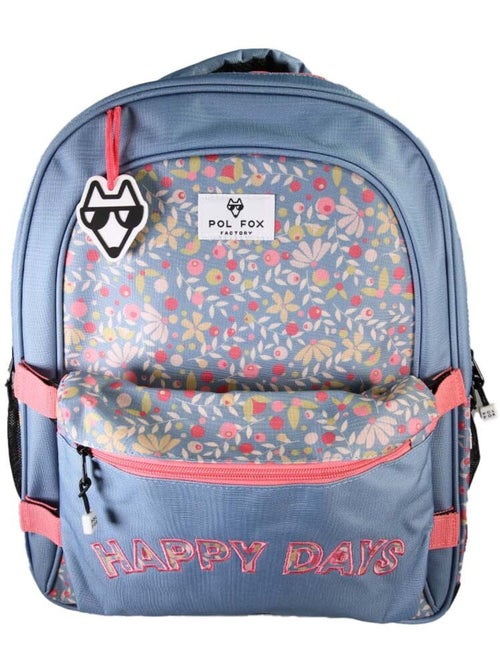 Sac à dos fille POL FOX HAPPY JEAN réversible 2 compartiments bleu marine motif fleur - Kiabi Sac à dos fille POL FOX HAPPY JEAN réversible 2 compartiments bleu marine motif fleur - Kiabi