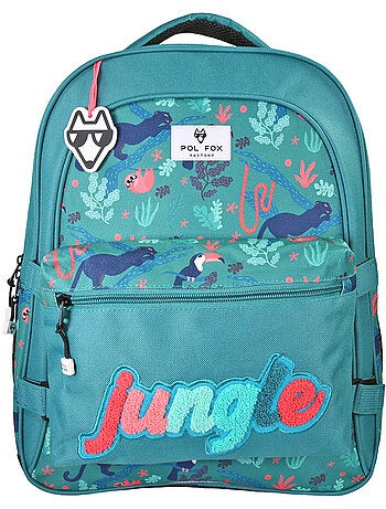 Sac à dos fille POL FOX JUNGLE réversible 2 compartiments vert tropical animaux