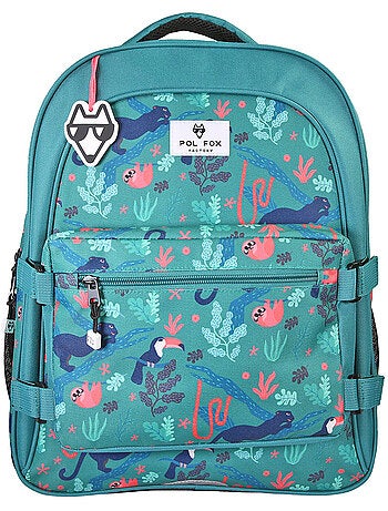 Sac à dos fille POL FOX JUNGLE réversible 2 compartiments vert tropical animaux