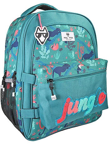 Sac à dos fille POL FOX JUNGLE réversible 2 compartiments vert tropical animaux