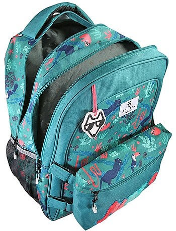 Sac à dos fille POL FOX JUNGLE réversible 2 compartiments vert tropical animaux