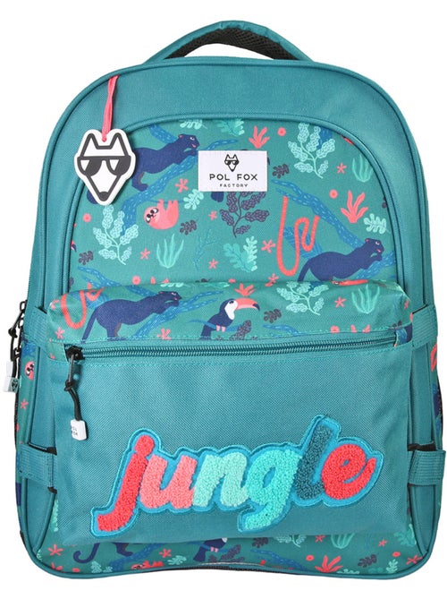 Sac à dos fille POL FOX JUNGLE réversible 2 compartiments vert tropical animaux - Kiabi