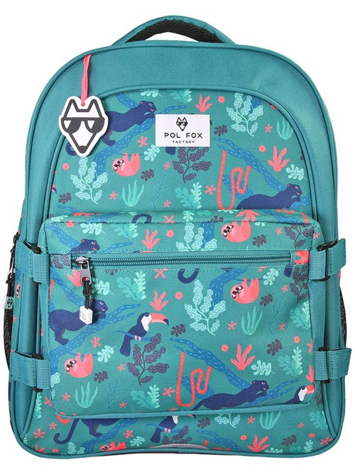 Sac à dos fille POL FOX JUNGLE réversible 2 compartiments vert tropical animaux - Kiabi