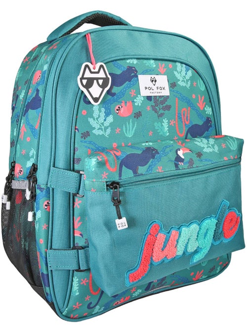 Sac à dos fille POL FOX JUNGLE réversible 2 compartiments vert tropical animaux - Kiabi