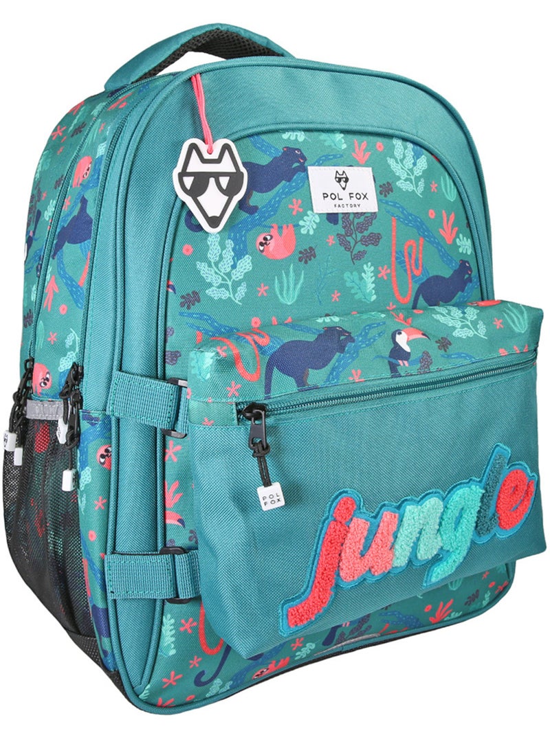 Sac à dos fille POL FOX JUNGLE réversible 2 compartiments vert tropical animaux Bleu marine - Kiabi