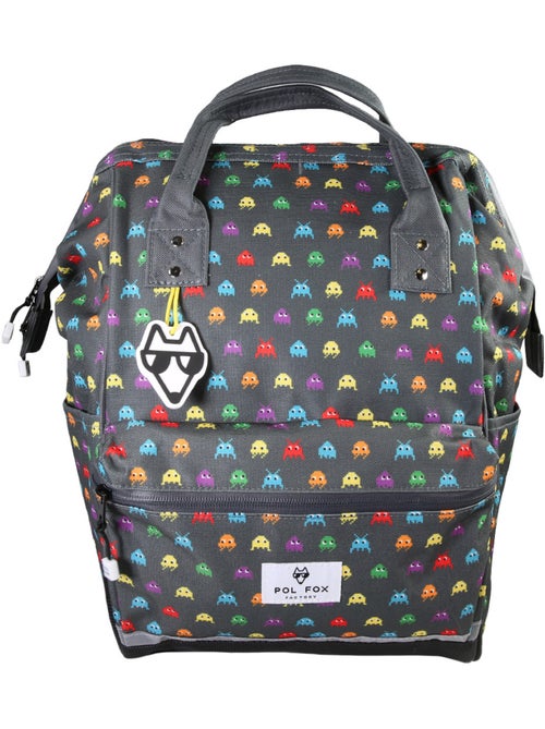 Sac à dos futé garçon 1 compartiment POL FOX Space Invader gris motif extraterrestre gaming - Kiabi