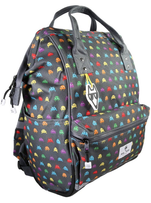 Sac à dos futé garçon 1 compartiment POL FOX Space Invader gris motif extraterrestre gaming - Kiabi