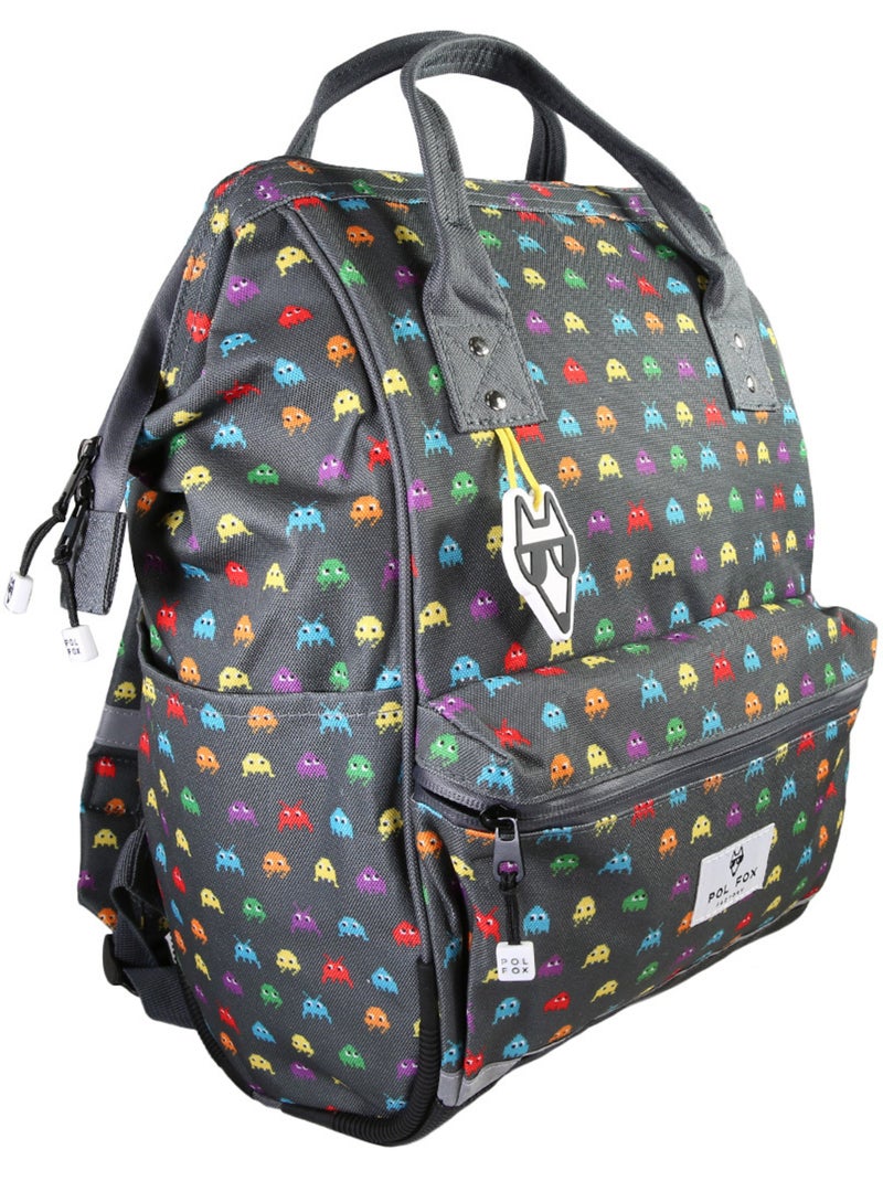 Sac à dos futé garçon 1 compartiment POL FOX Space Invader gris motif extraterrestre gaming Gris - Kiabi