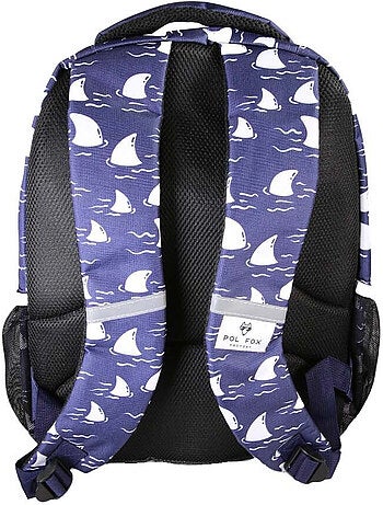 Sac à dos garçon POL FOX SHARK réversible 2 compartiments bleu marine motif requin