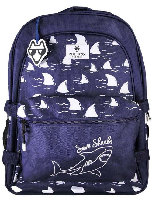 Sac à dos garçon POL FOX SHARK réversible 2 compartiments bleu marine motif requin - Kiabi Sac à dos garçon POL FOX SHARK réversible 2 compartiments bleu marine motif requin - Kiabi