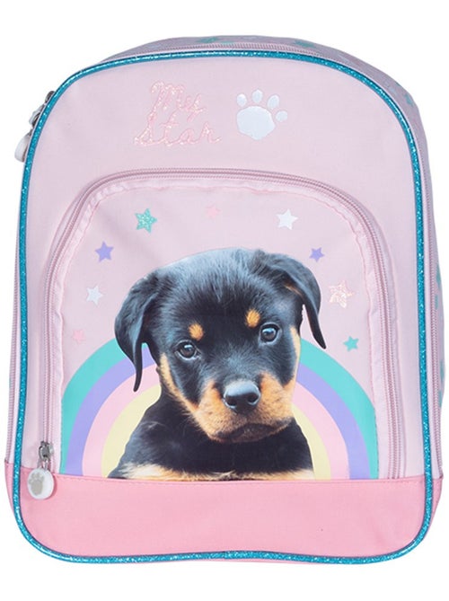 Sac à dos imprimé chiot en tissu synthétique avec piping pailleté Kid'Abord - Kiabi