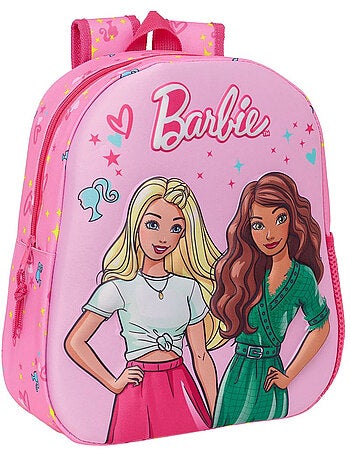 Sac à dos maternelle Barbie face 3D moulée polyester 33 cm bretelles rembourrées