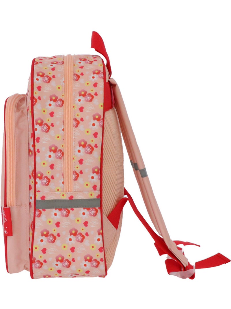 Sac à dos maternelle Bella Sara tissu imprimé floral et cœur 30 CM Blanc Rouge - Kiabi