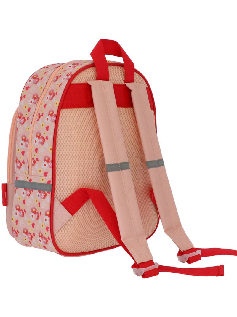 Sac à dos maternelle Bella Sara tissu imprimé floral et cœur 30 CM Blanc Rouge - Kiabi