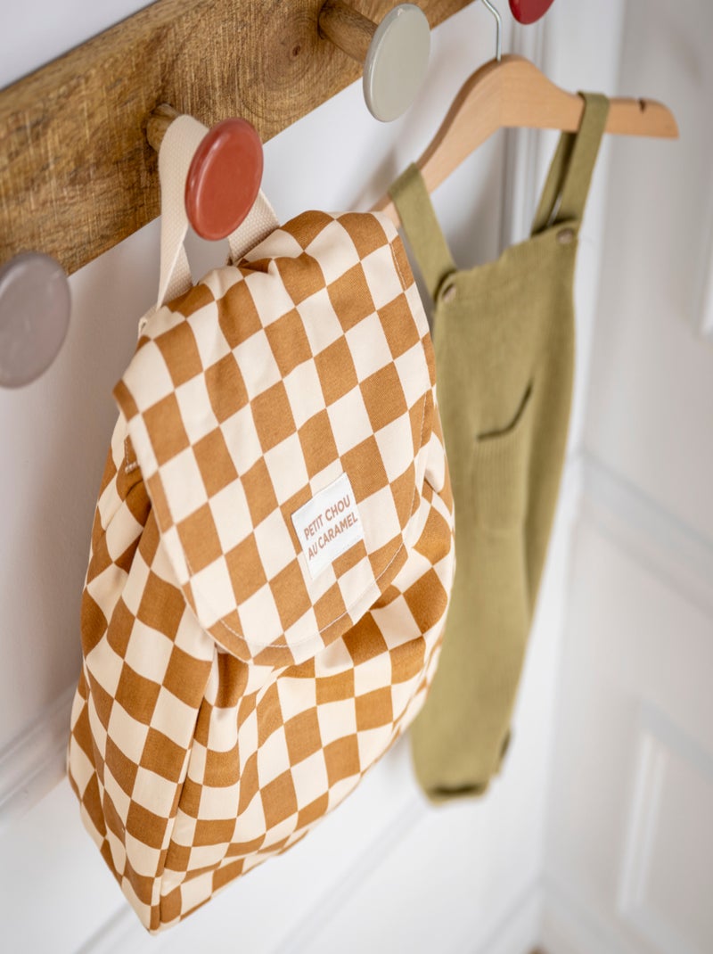 Sac à dos maternelle en coton imprimé damier - SAUTHON Marron caramel - Kiabi