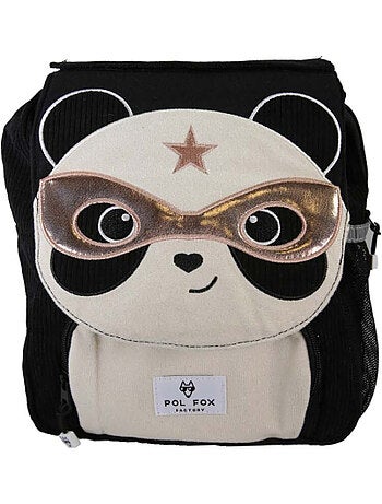 Sac à dos maternelle fille pol fox panda réversible - noir et blanc