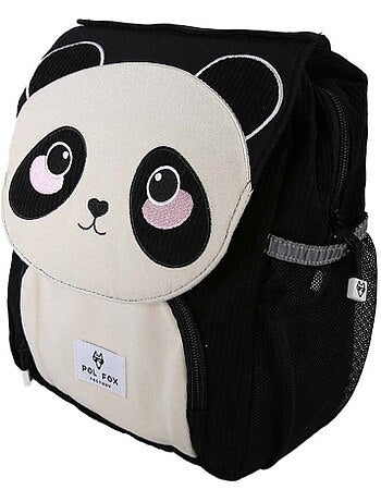 Sac à dos maternelle fille pol fox panda réversible - noir et blanc