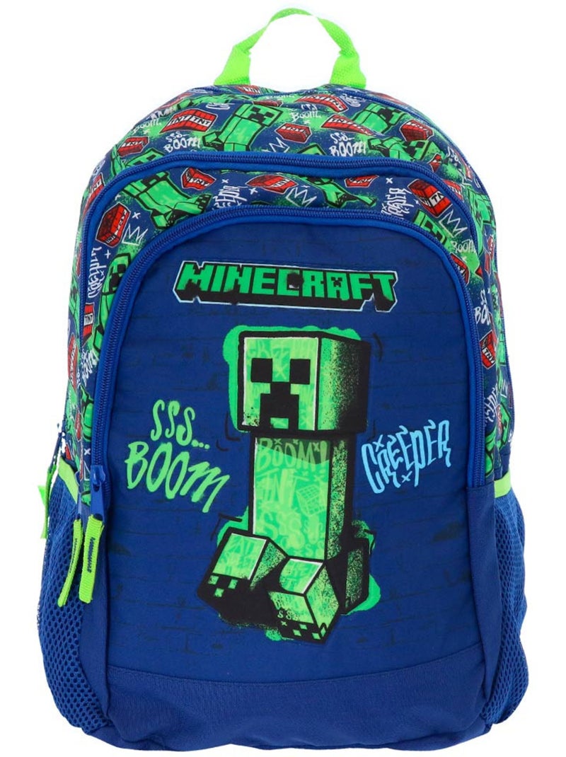 Sac à dos Minecraft Creeper Boom 42 x 31 x 20 cm à 2 compartiments zippés Bleu Vert clair Noir - Kiabi
