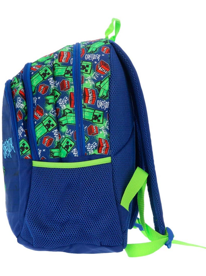 Sac à dos Minecraft Creeper Boom 42 x 31 x 20 cm à 2 compartiments zippés Bleu Vert clair Noir - Kiabi