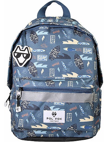 Sac à dos mini garçon maternelle POL FOX Surf bleu motif surf et vague