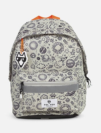 Sac à dos mini POL FOX ROCKET gris motif fusées et planètes