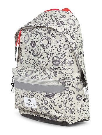 Sac à dos mini POL FOX ROCKET gris motif fusées et planètes