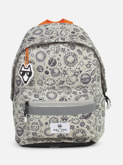 Sac à dos mini POL FOX ROCKET gris motif fusées et planètes - Kiabi