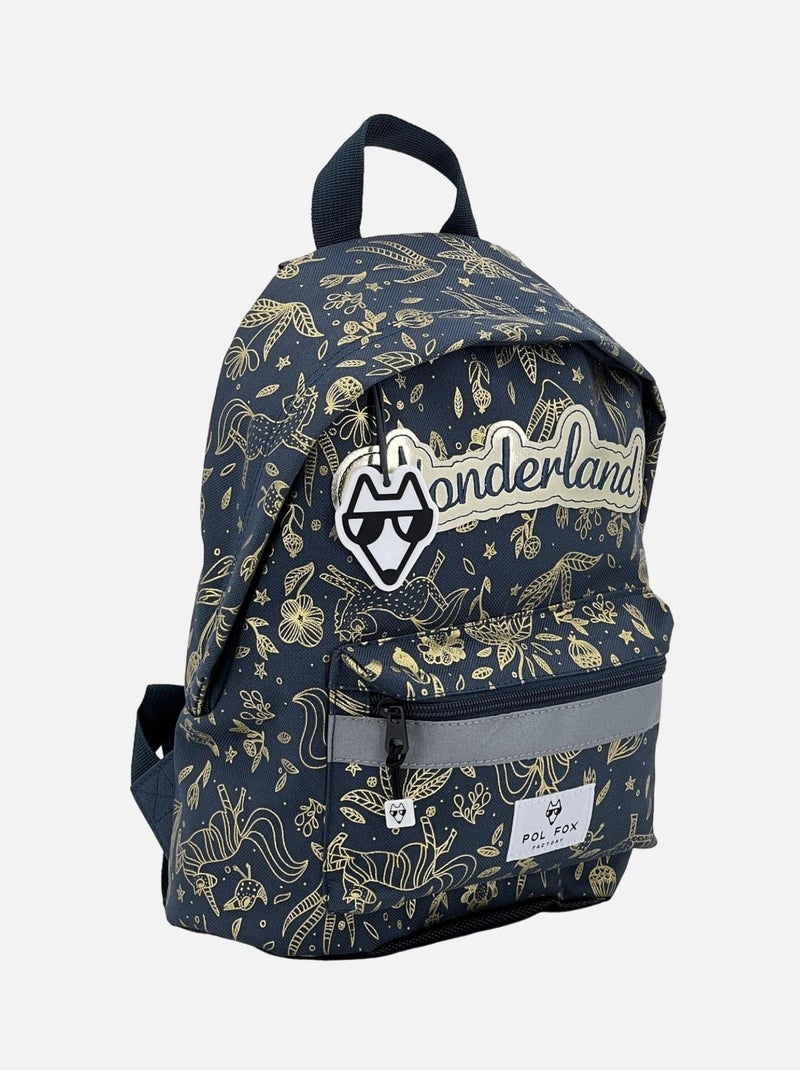 Sac à dos Mini POL FOX Wonderland motif floral doré Bleu cobalt - Kiabi
