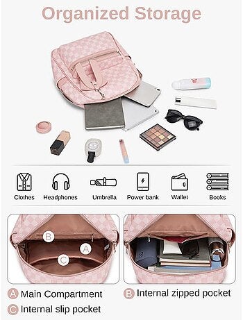 Sac à dos motif damier avec nœud résistant à l'eau 28x12x33 cm - miss lulu