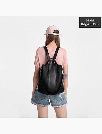 Sac à dos nylon et cuir pu fermeture antivol 30x14x32 cm - miss lulu