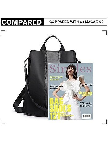 Sac à dos nylon et cuir pu fermeture antivol 30x14x32 cm - miss lulu